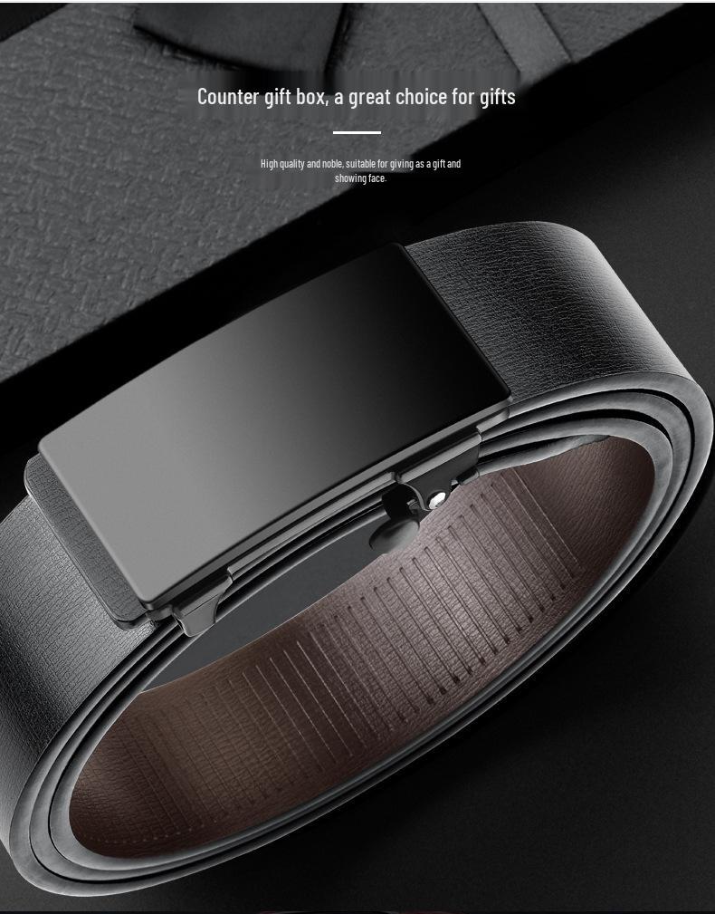 Men's Leather Alloy Automatic Buckle Belt - Business & Casual Cowhide Pants Belt
