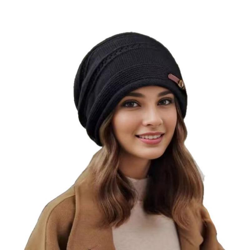 Autumn and winter knitted headgear fashion loose big head circumference confinement hat stack hat new velvet hat women