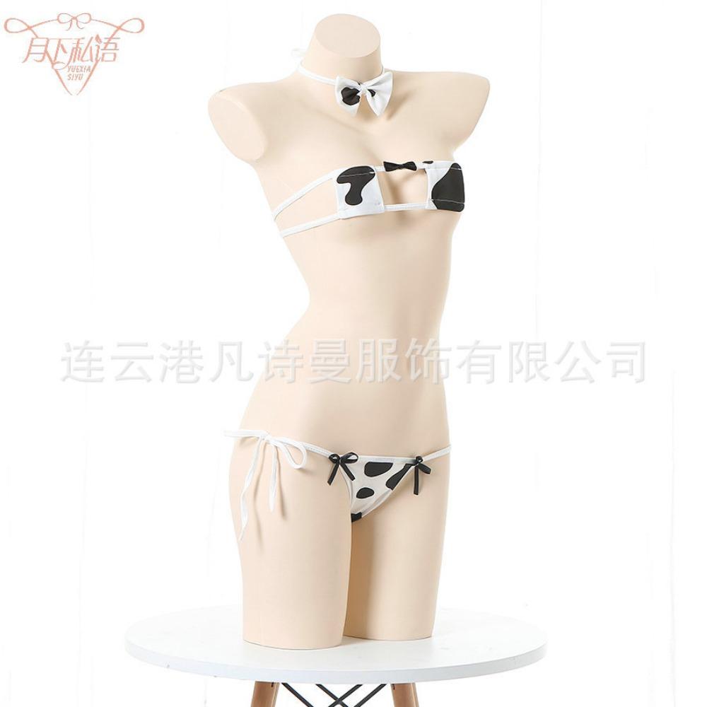 Fun A Piece of Hair Strap Underwear In Stock Japanese Cute Wind Comfortable Breathable Cow Flower Underwear Underwear Set