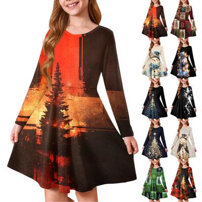 Girls' Princess Dress - Long Sleeve A-Line T-Shirt Dress Christmas Day