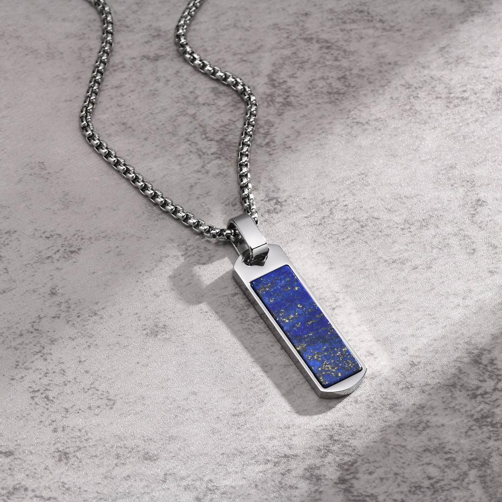 Small Rectangle Bar Pendant Necklace Stainless Steel Waterproof Punk Jewelry Cool Street Sport Wear