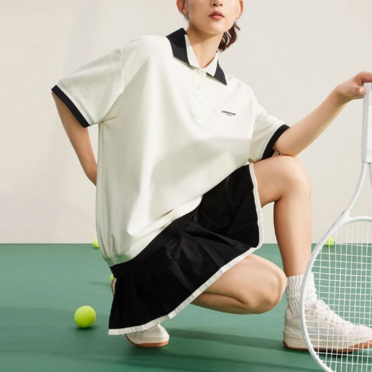 Li Ning X HZW Collaboration CF Contrast Color Sports Short Sleeve Polo Shirt Women Polo Shirts Off-White APLT214-1