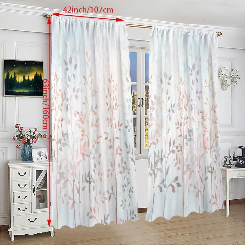 2 pieces - Rattan leaf printed curtains, 100% polyester translucent, suitable for bedroom curtains and living room decor