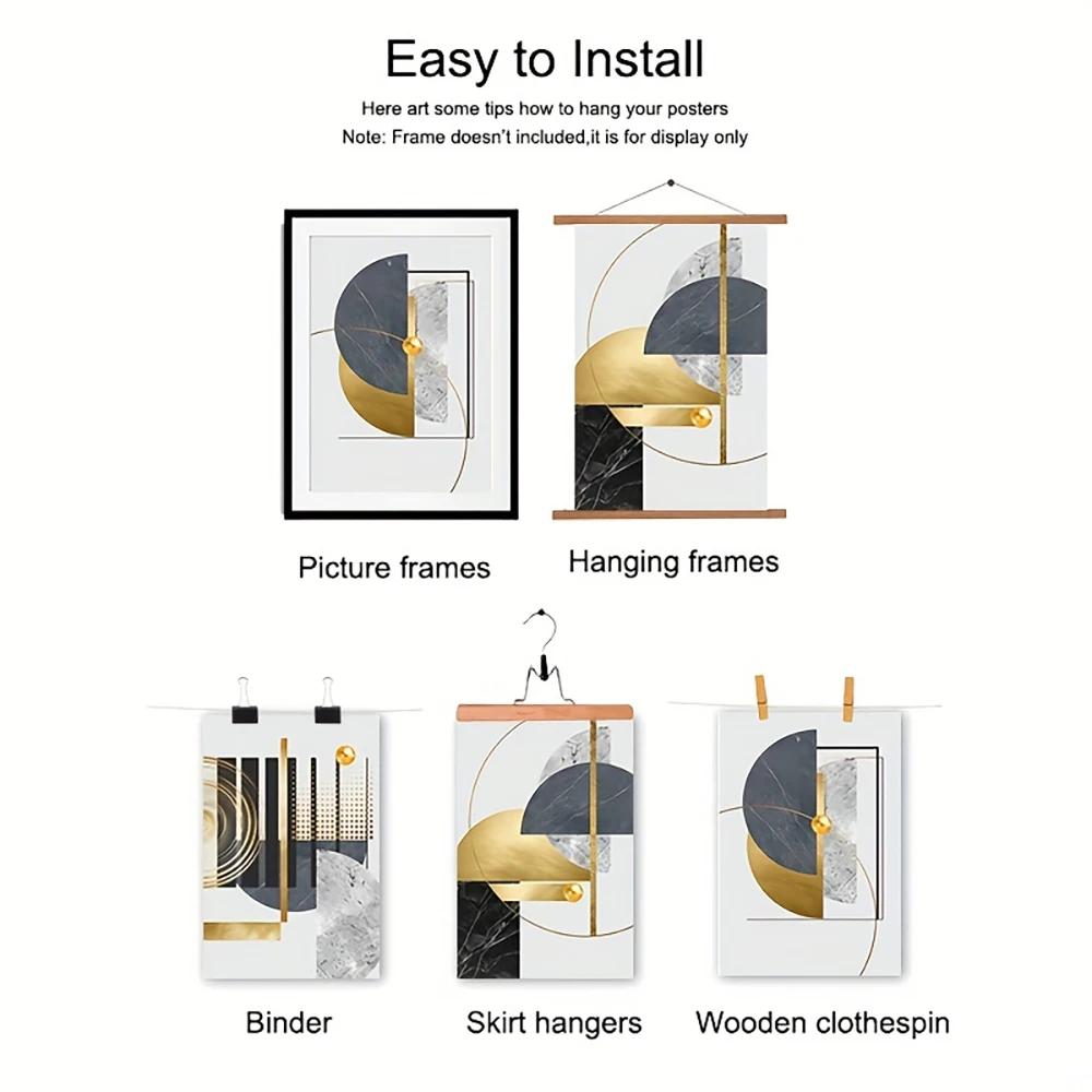 Abstract Golden Geometric Art Pattern Canvas Paintings Gold Foil Posters Modern Wall Pictures for Living Room Home Decor