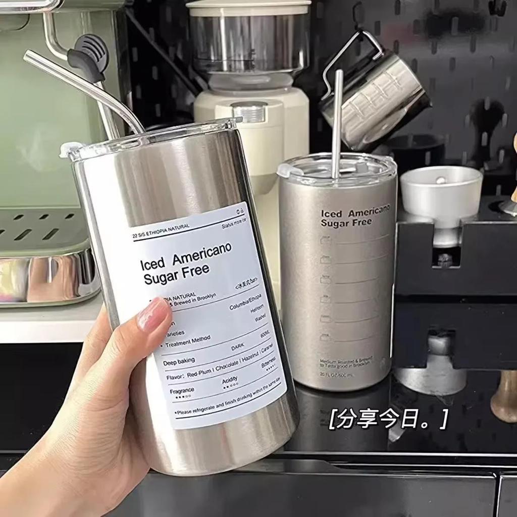 Thermos Cup Portable 304 Stainless Steel Coffee Mug Thermal Leak-proof Water Bottle with Straw Insulated Bottle Drinkware