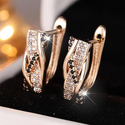 Vintage Black and White Zircon Earrings for Women Gold Color Geometric Stripe Drop Earrings Party Jewelry
