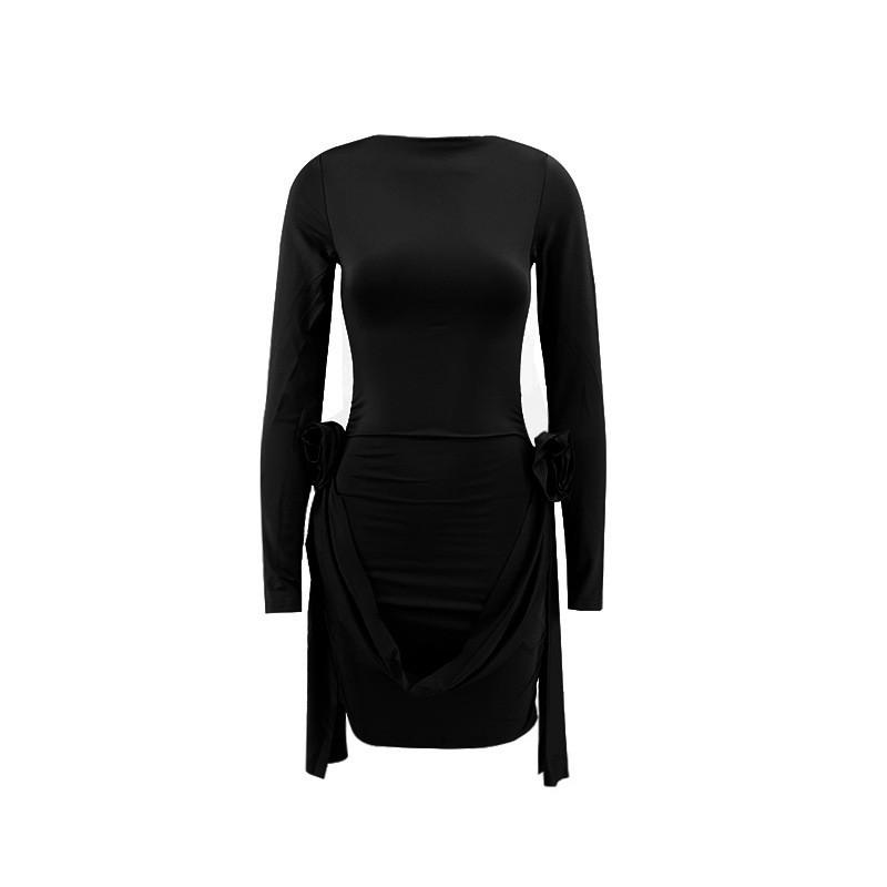 Sexy Girl Long Sleeve Short Dress With 3d Floral Pattern For Streetwear Fashion