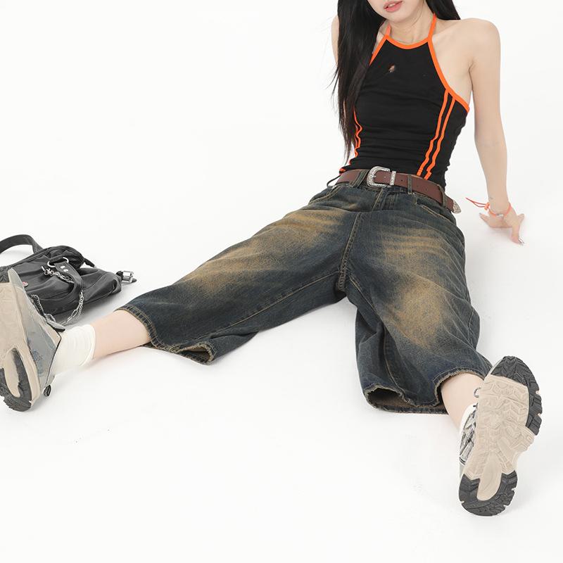 Baggy Jeans pro ženy Kalhoty do lýtek Vintage volné džíny Y2k Streetwear Oversize šortky Džínové kalhoty Módní kalhoty Léto