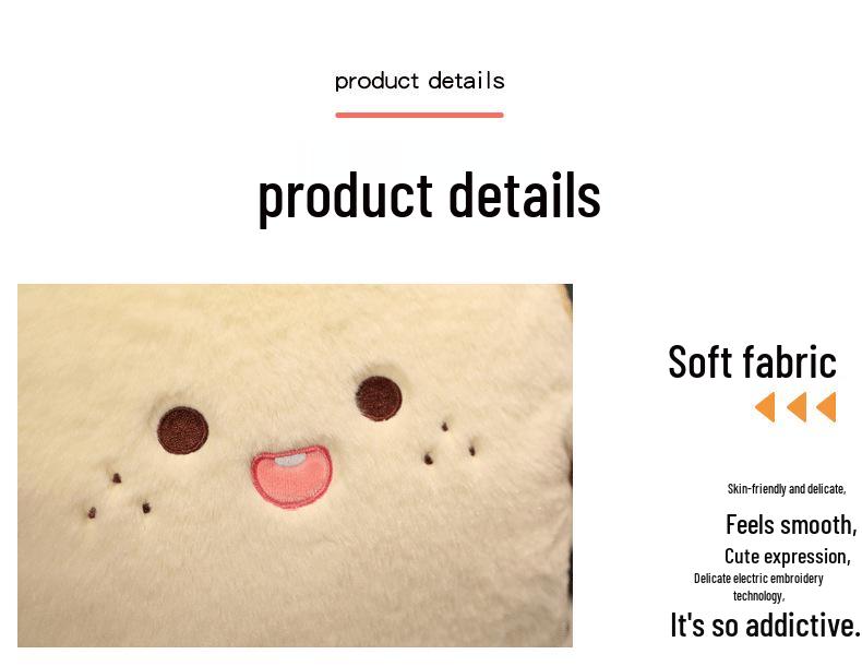 Plush Rabbit Fur Hand Warmer & Pillow - Cute Toast Bread Design