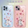 Three-dimensional Bunny iPhone16 Pink Glass Case Apple 17promax Fine Hole All-inclusive Mobile Phone Case