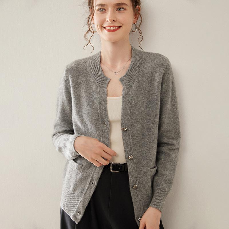 Women's Slim Fit Cashmere Cardigan - Stylish & Versatile Round Neck Knit Sweater
