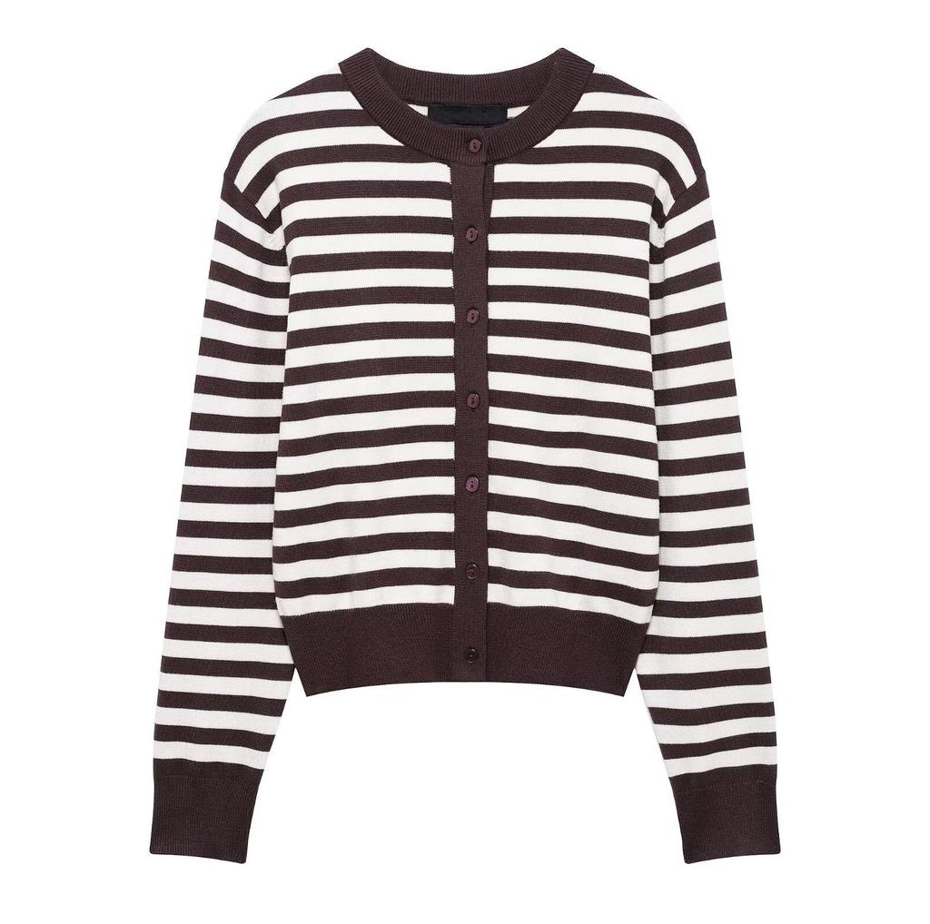 2025 Spring Women's Striped Knit Cardigan: Versatile, Casual, Round Neck