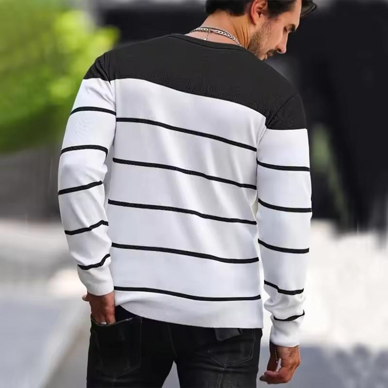 2025 New Round Neck Men's Striped Casual Spring and Autumn Men's Long-sleeved T-shirt