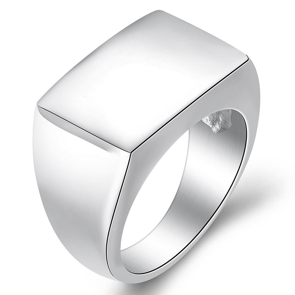 European & American Fashion Rectangular Stainless Steel Ring, Smooth Surface, 18MM, Customizable Laser Logo