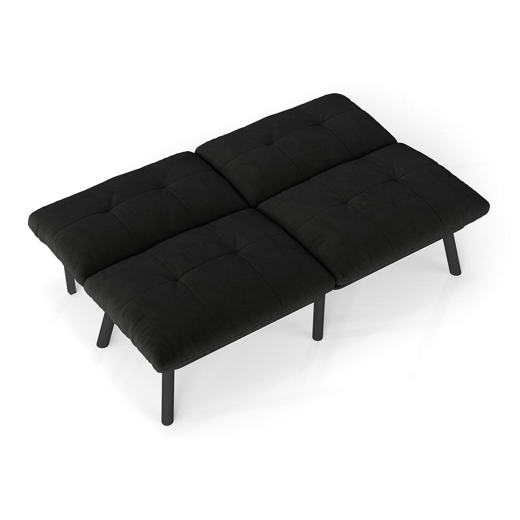 Schwarzes faltbares modernes Schlafsofa – 2-Sitzer Futon-Couch mit Schlaffunktion, platzsparendes Gästebett