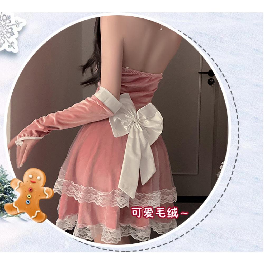 Fun Autumn and Winter Sexy Christmas Outfit Cute Plush Bunny Suspender Sexy Underwear Slim Uniform Set 6219