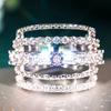 Huitan New Trendy Women Rings Hollow Multi Lines Design Luxury Cubic Zirconia Rings Fashion  Daily Wear Party Accessories