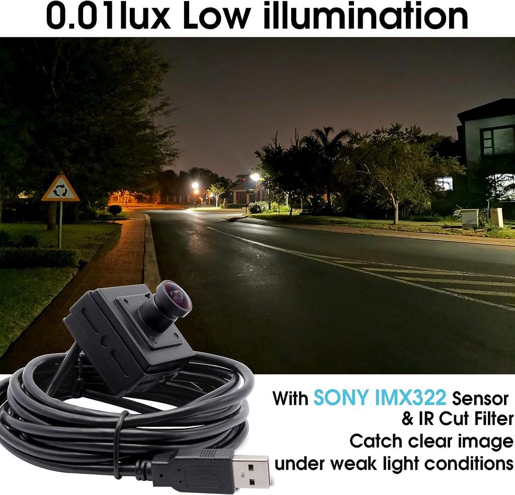 ELP USB 2MP Portable 1080P Webcam with Mini Aluminum lux Low Plug and Play for and Windows Camera, 170° Lens, Ultra-Wide Angle, Case, H.264, 0.01