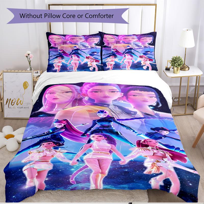3-teiliges Bettbezug-Set (1 * Bettbezug + 2 * Kissenbezug, ohne Kern), KPop Dämonenjäger Druck Weiches Ganzjahres-Bettwäscheset, Heim-Schlafzimmer-Dekor Geschenk
