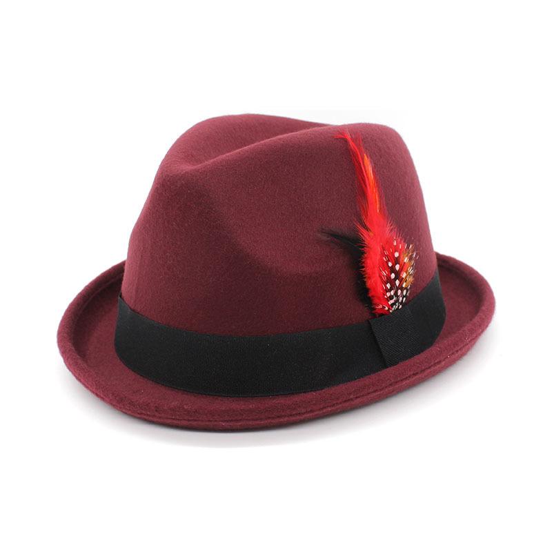 2022 Small Felt Hat British Gentleman Fedora Small Top Hat Office Hat Feather Belt Jazz Hat