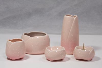 Yawaragi Buddha Utensils Medium Sakura Candle Buddhist with Specially Selected Incense Burner Ash and Candle Wick 5-piece Set, (incense Burner,