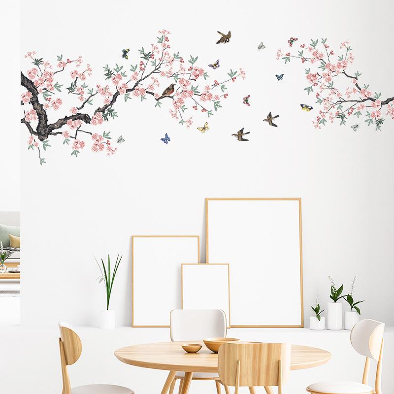 Adesivos de flores para sala de estar, fundo de parede, adesivos de decoração de parede para quarto, papel de parede autoadesivo