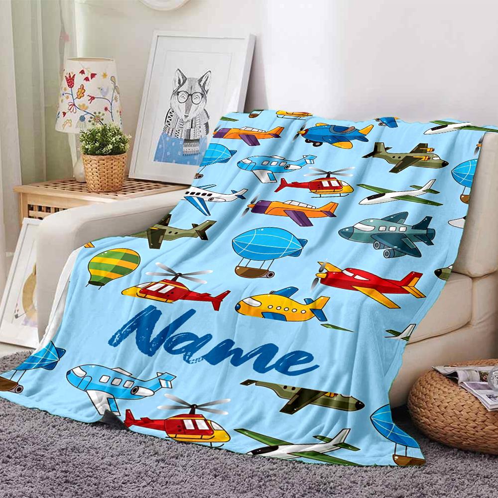 Custom Name Cute airplane Theme Printed Blanket - Perfect for Couch, Bed, Travel & Outdoor Use | Machine Washable, Cozy & Durable.