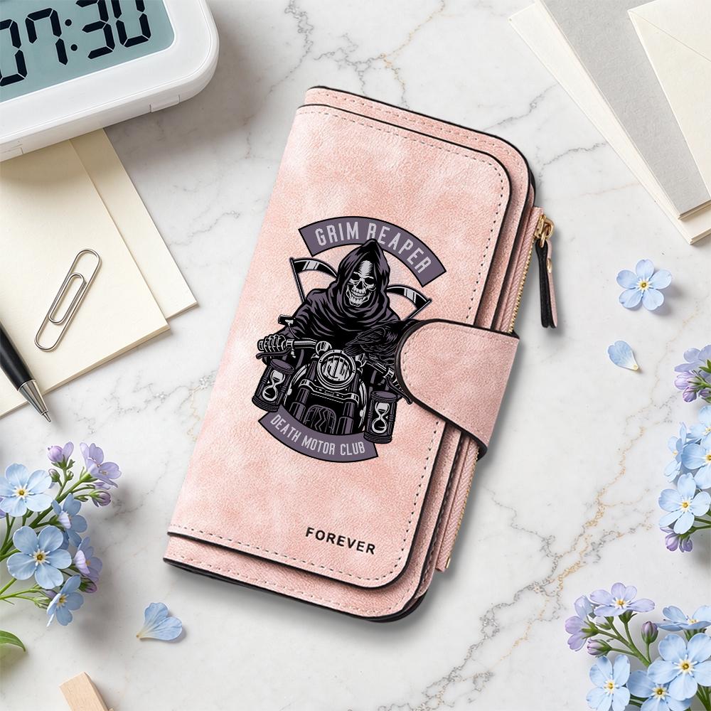 Grim Reaper Printed PU Long Wallet Multi Card Slot Bifold Purse