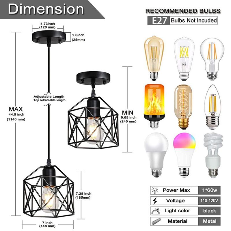 Industrial Pendant Lights Led Hanging Lamps for Ceiling Chandeliers Metal Cage Kitchen Island Adjustable Ceiling Pendant Lamp