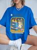 Cat Playing Computer Games Printed TShirts Womens Summer Cotton Short Sleeve T Shirt Loose ONeck Soft Tops Basic Woman Clothes