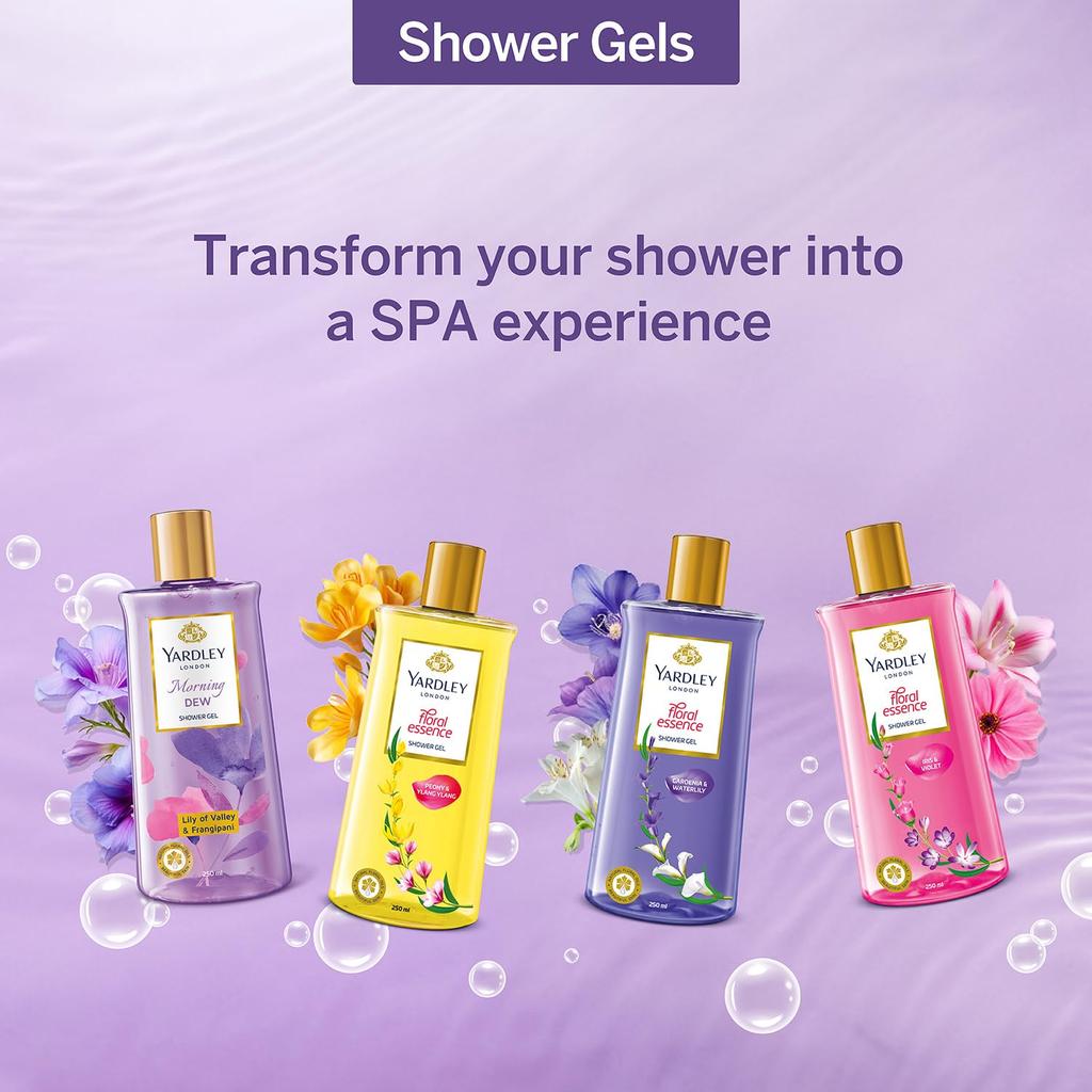 Yardley London Morning Dew Shower Gel With Lily Of The Valley And Frangipani Extracts, No Parabens Or Silicones, Gentle Hydrating Body Cleanser 250ml