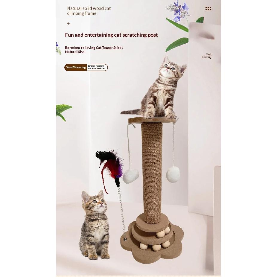 Small Sisal Scratching Post for Cats, Durable Cat Tree with Scratch Board for Indoor Cats, Pet Furniture