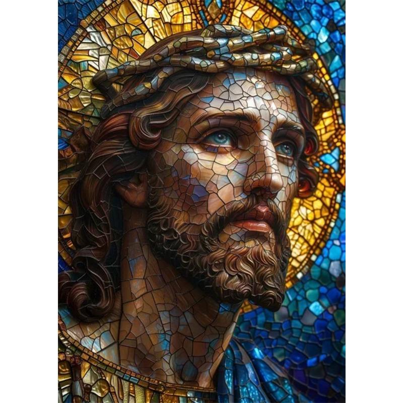 Jesus Christ Stained Glass Posters Canvas Prints Art Mosaic Jesus Religion Portrait Abstract Pop Wall Art Picture for Home De