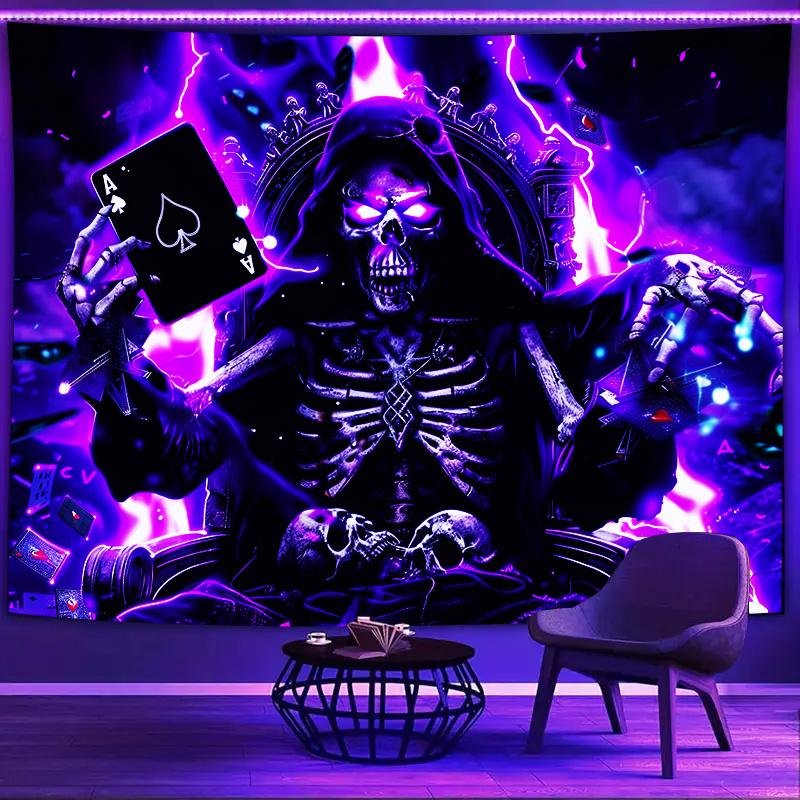 VIKAMA Purple Skeleton King Tapestry Gothic Style Poker Skeleton Wall Tapestry Bedroom Living Room Gothic Home Decoration