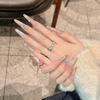 Cute KT Skin-Brightening Cat Eye Handmade French Nails with Fragrant Style and Sparkle Bow