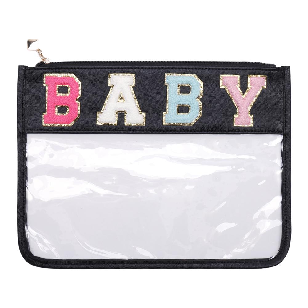 Hot Letter Patches Transparent PVC Cosmetic Bag Clutch Women Clear Travel Make up Cosmetic Bag Pouches Stuff Makeup Toiletry Bag