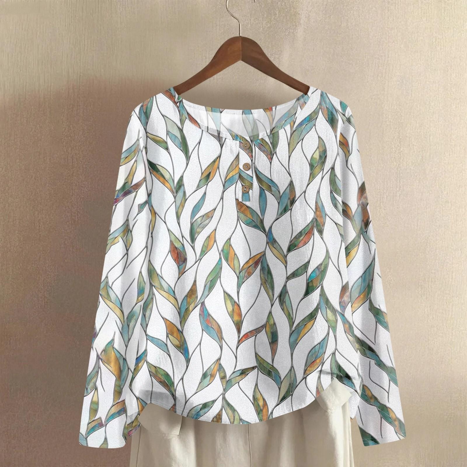 

Женская модная и повседневная рубашка с длинным рукавом, круглым вырезом, однотонная, из хлопка и льна, блузка-топ XXL