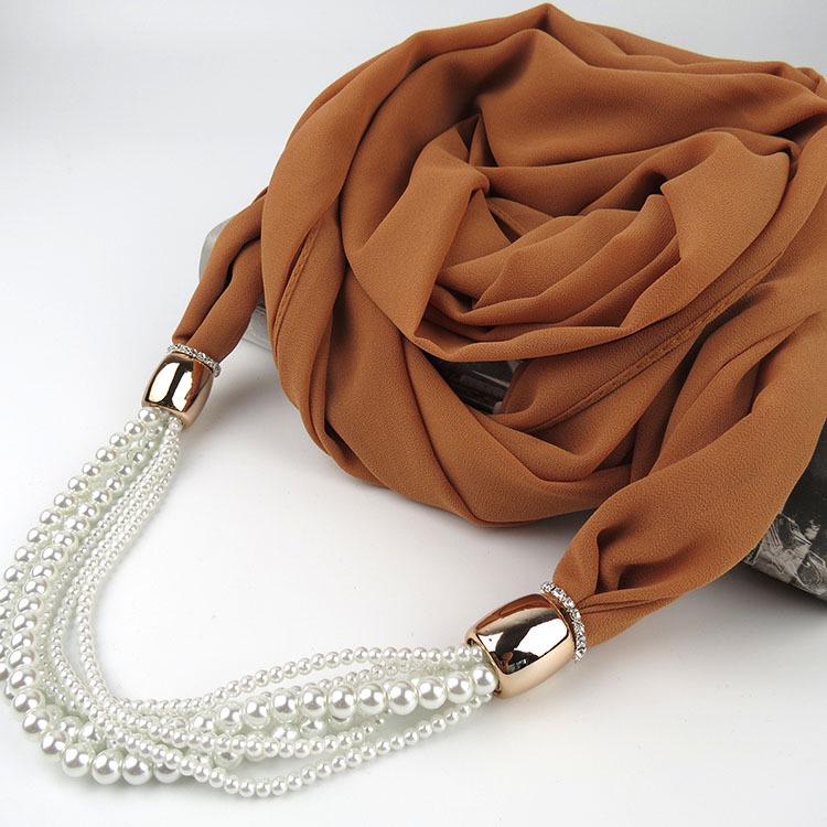 Chiffon Scarf with Pearl Tassel Decor Women's Fashion Lightweight Wrap Shawl