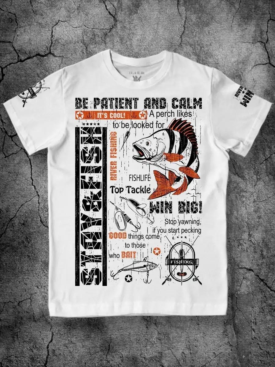 Fishing T-shirt with Lettering Print S