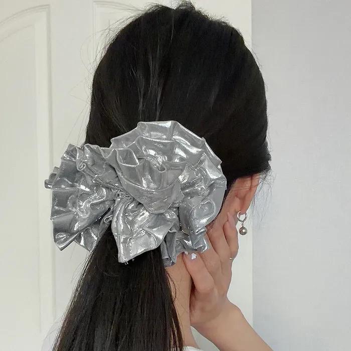 Double Frill Silver Scrunchie