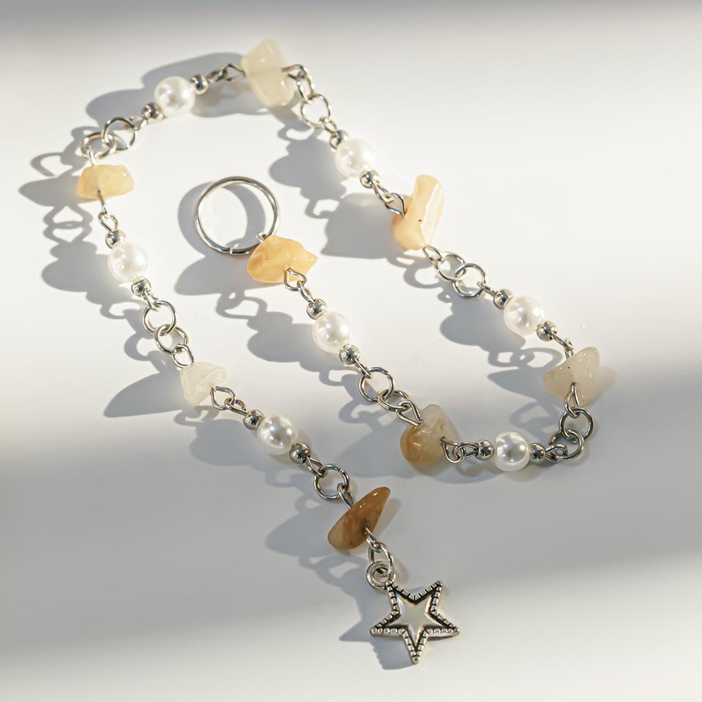 Holiday Style Natural Stone Long Gravel Chain Braided Hair Dreadlocks Hair Jewelry Butterfly Star Headdress Women