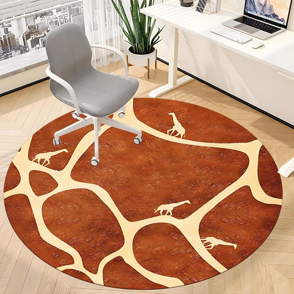1pc Giraffe Safari Office Round Area Rug, Indoor Mat Suitable ForOffice, Under Office Chairs Bedroom Living Room Home Decor, Room Deco D009