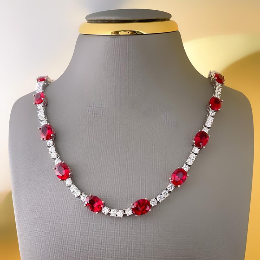 Luxury Imitation Pigeon Blood Ruby Necklace Red Corundum Gemstone Pendant Vintage Jewelry for Women