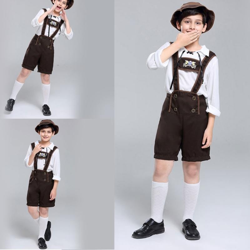 3Pcs Boy Oktoberfest Costume Kid Uniform Lederhosen Shorts with Shirt and Hat for Halloween Party Oktoberfest Festivals