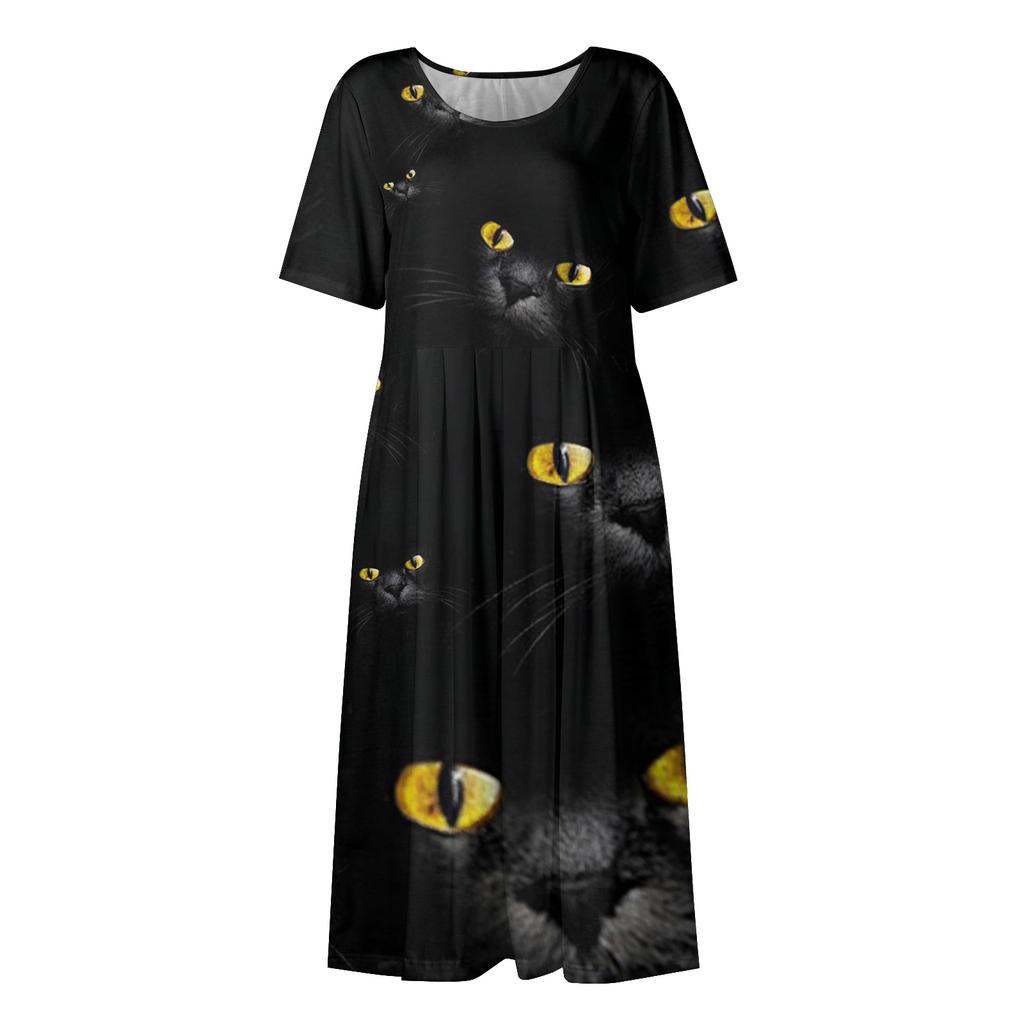Summer Dress For Women Casual Printed Short-Sleeve Beach Swing Dress