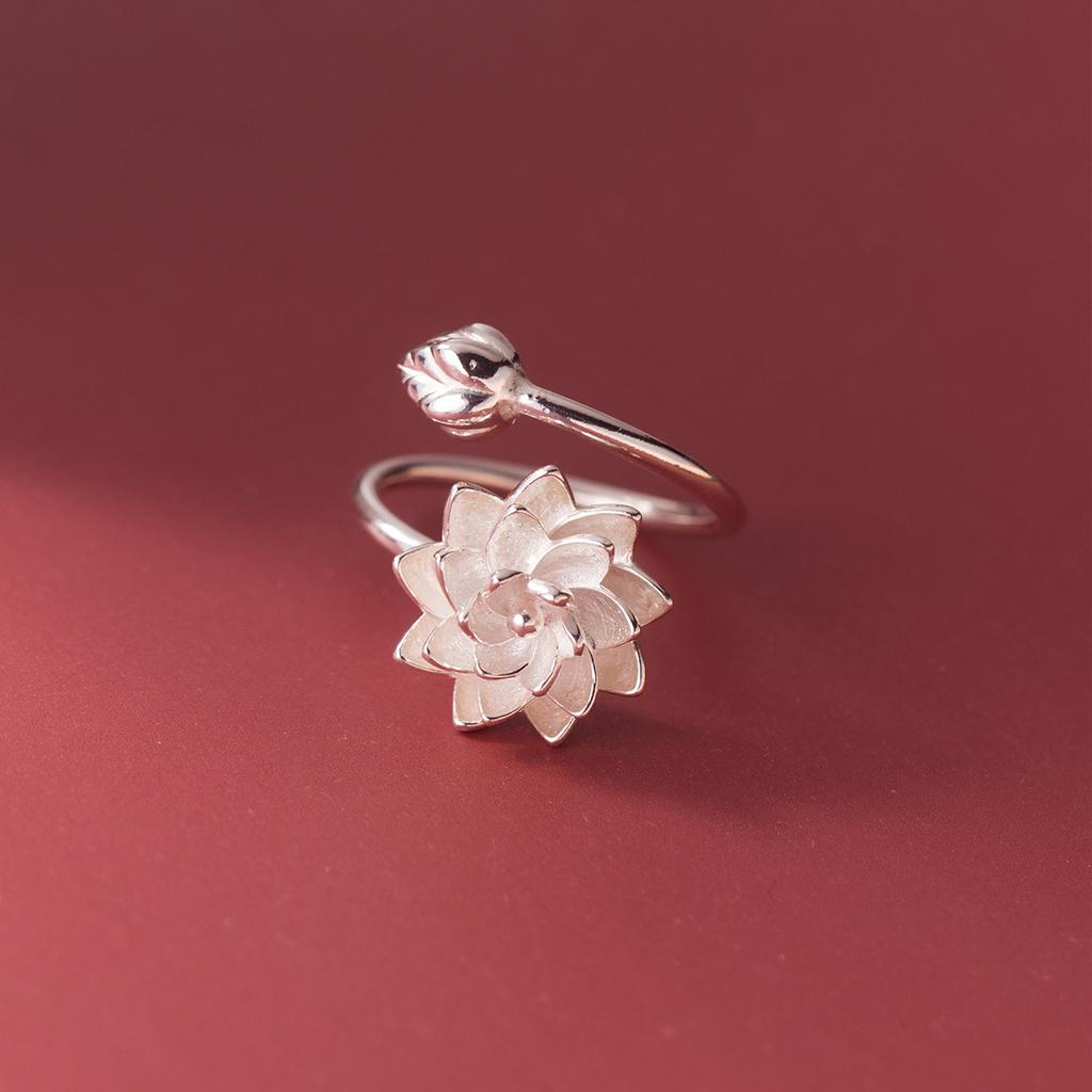 925 Silver Lotus Flower Adjustable Rings For Women Wedding Engagement Luxury Jewelry Accessories Jewellery