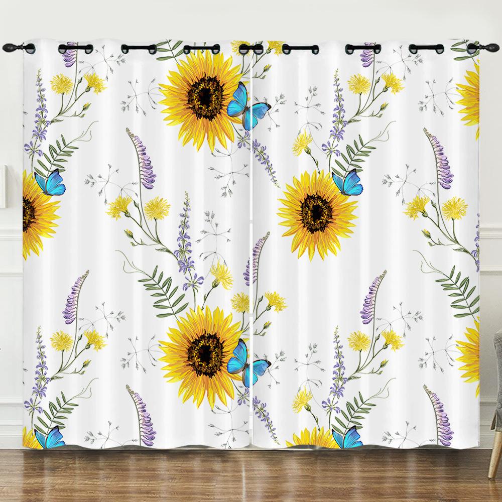 Flower Series Sunflower Digital Printing Curtain Blackout And Punching
