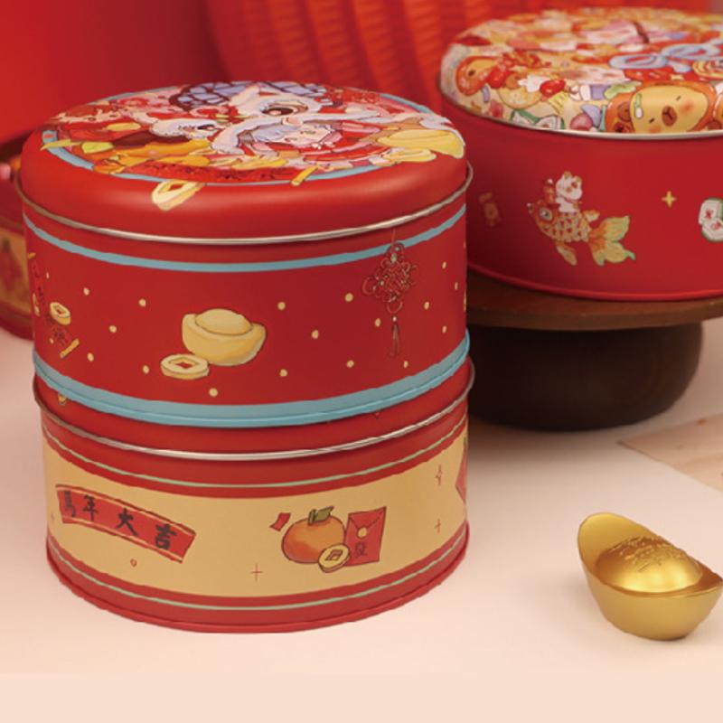 Year Of The Horse Tinplate Round Candy Tin Can Large Empty Metal Baking Cookies Storage Case Chinese  Year Party Gift Box