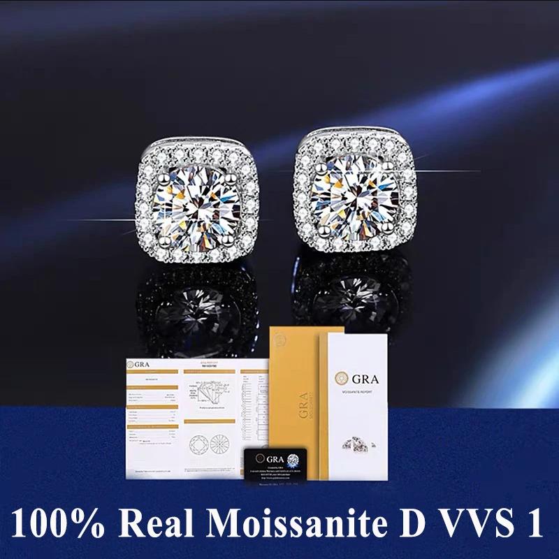 D VVS1 Moissanite Stud Earrings For Women Pass Diamond Tester Pen S925 Platinum Plating Moissanita With 2 GRA Certificates