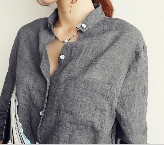 Women's Plus Size Loose Linen Long Sleeve White Shirt - 1688 Autumn Collection